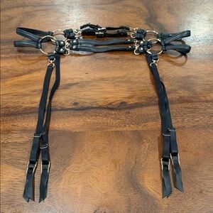 Black Faux Leather Garter Belt with Gold Hardware